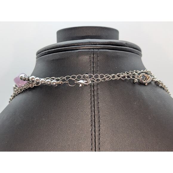 Layers of Amethyst & Silver Tone Beads & Multi Chain Dangle Necklaces - Picture 6 of 8